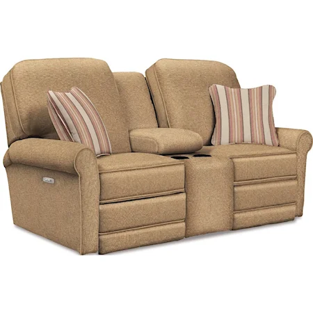 Transitional Power Reclining Loveseat with Cupholder and Storage Console